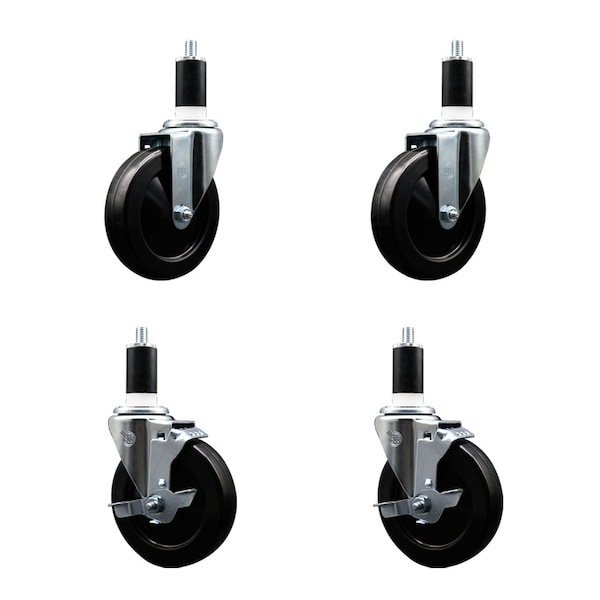 Service Caster 5'' Soft Rubber Wheel Swivel 1-3/8'' Expanding Stem Caster Set 2 Brakes, 4PK SCC-EX20S514-SRS-2-TLB-2-138 - main